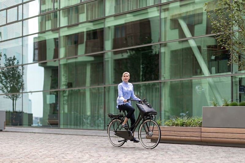 Vrouw Met Handtas Op Fiets